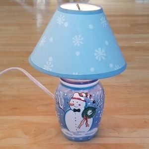 Holiday or Christmas Lamp & Shade Blue w Snowman